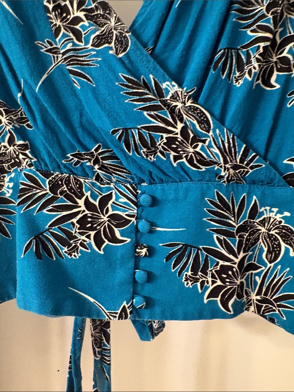 Express Teal Floral Wrap Blouse - Picture 5 of 5